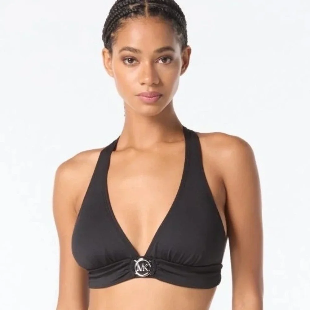 MICHAEL Michael Kors Women's Logo-Ring Halter Bikini Top Small $78 NEW